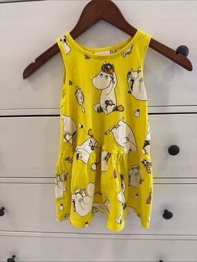 Girls' Moomin Characters Print Casual Sleeveless Yellow Summer Dress Size 100cm